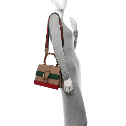 Gucci Calfskin Bamboo Web Medium Dionysus Top Handle Bag Camelia Bright Evergreen Hibiscus Red 2 of 15