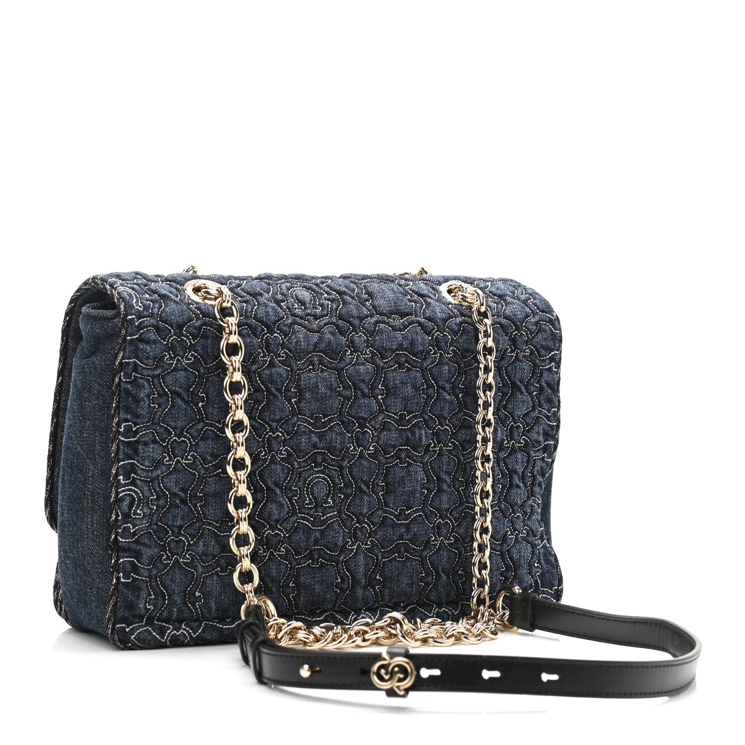 Salvatore Ferragamo Denim Quilted Gancini Small Flap Bag Blue 3 of 9