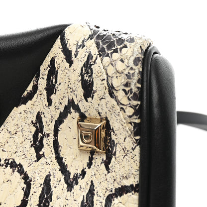Salvatore Ferragamo Calfskin Snakeskin Gancini Large Studio Bag Black Beige 14 of 14