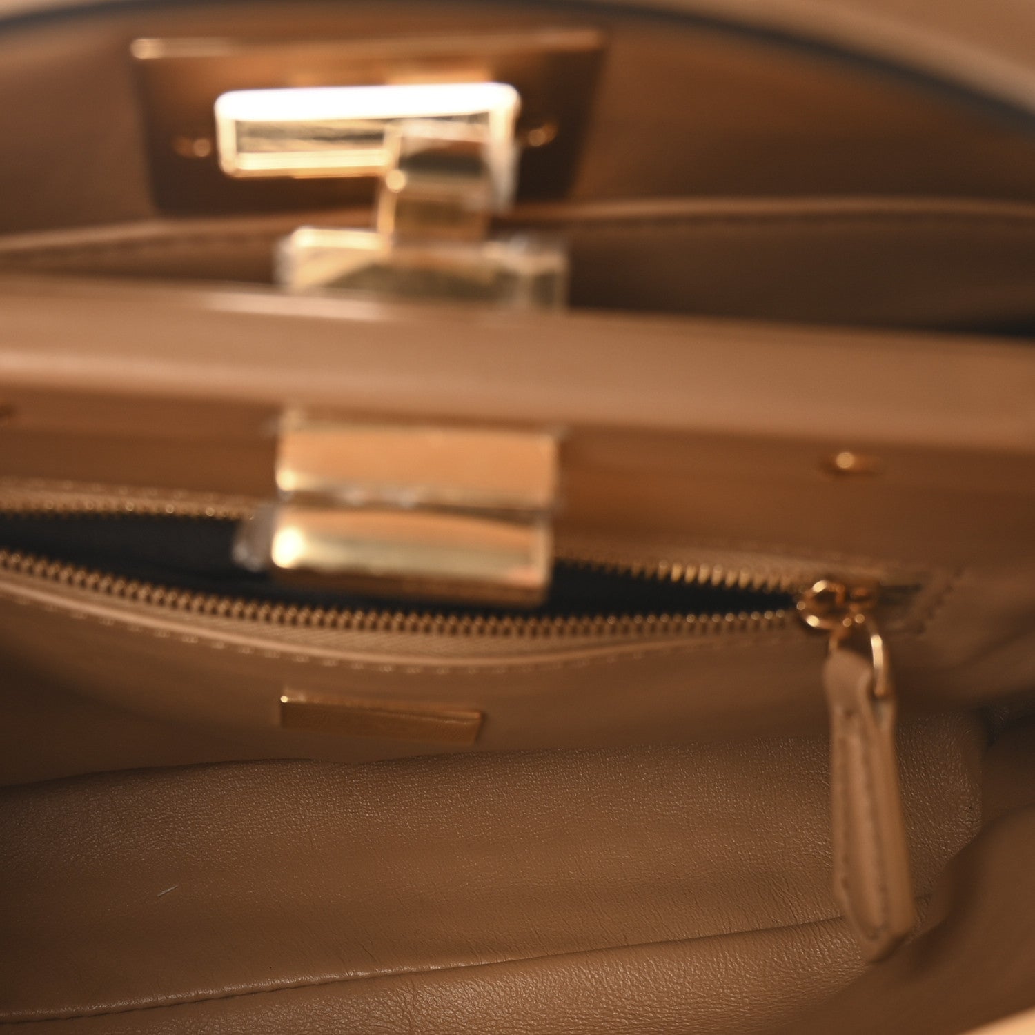 Fendi Shearling Nappa Macro FF 1974 Mini Peekaboo Iconic Satchel White Ice Cuoio Miele Scuro 5 of 10