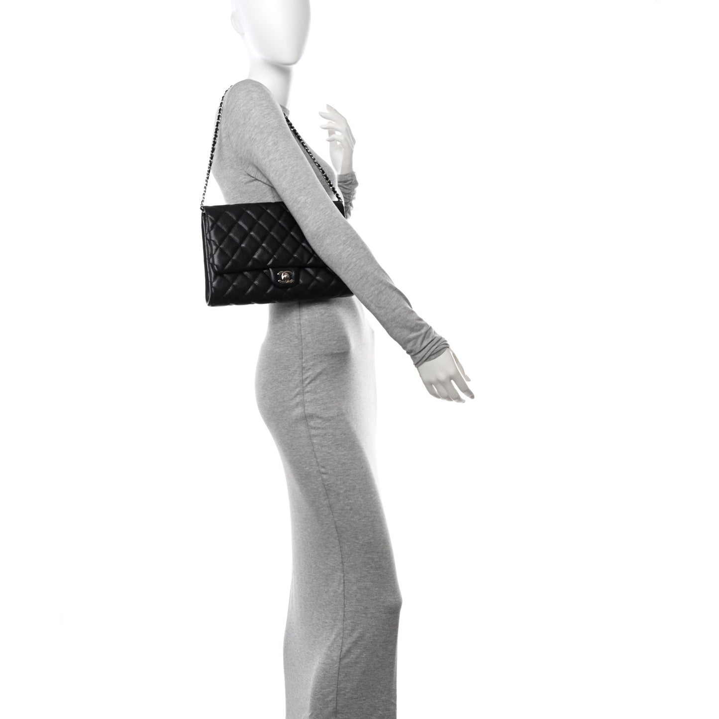 Caviar Quilted Clutch With Chain Flap Black