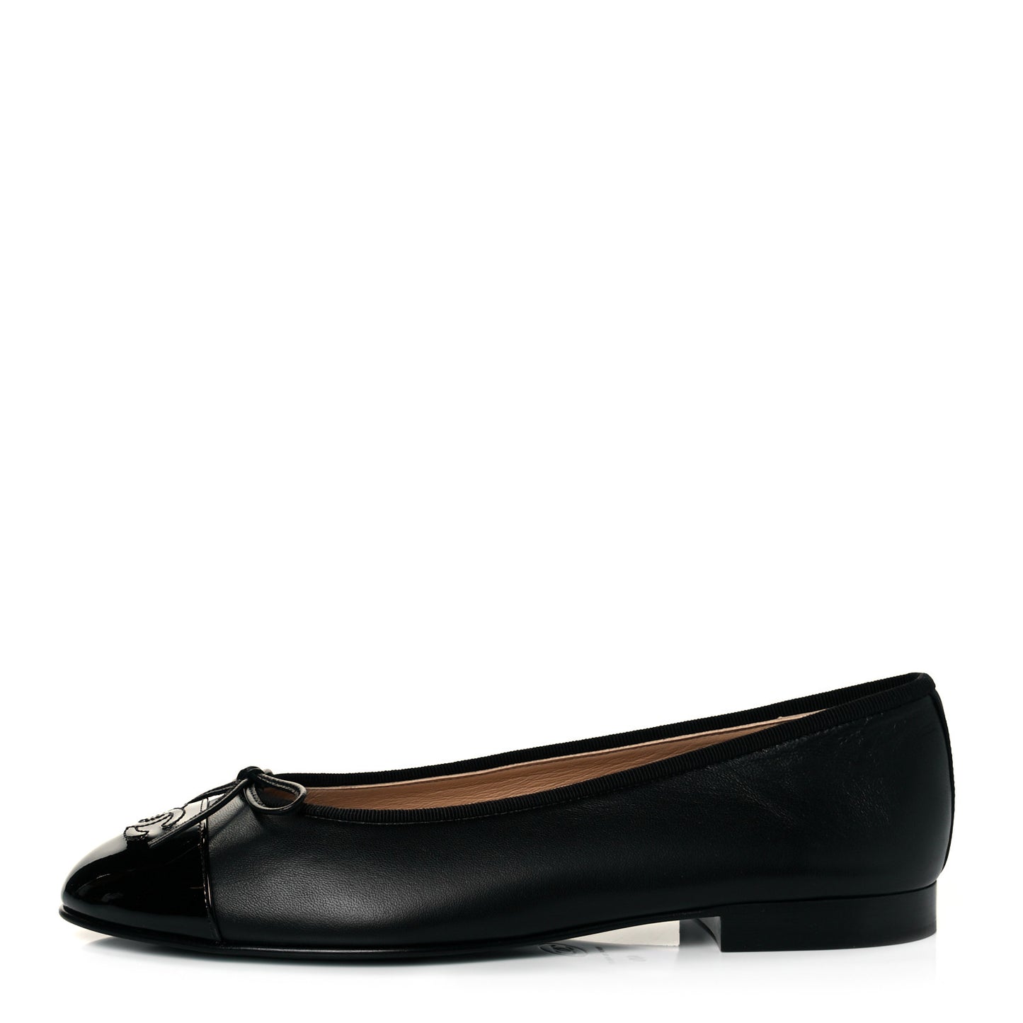 Lambskin Patent Cap Toe Ballerina Flats 40 Black