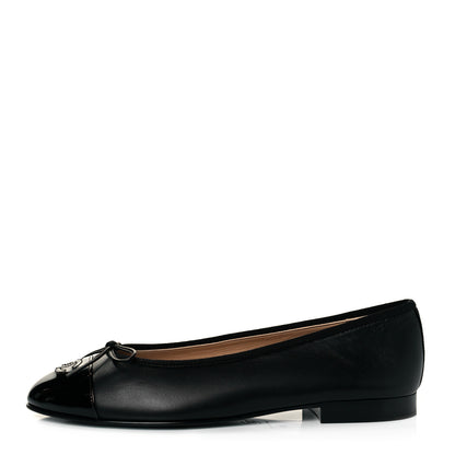 Chanel Lambskin Patent Cap Toe Ballerina Flats 40 Black 1 of 7