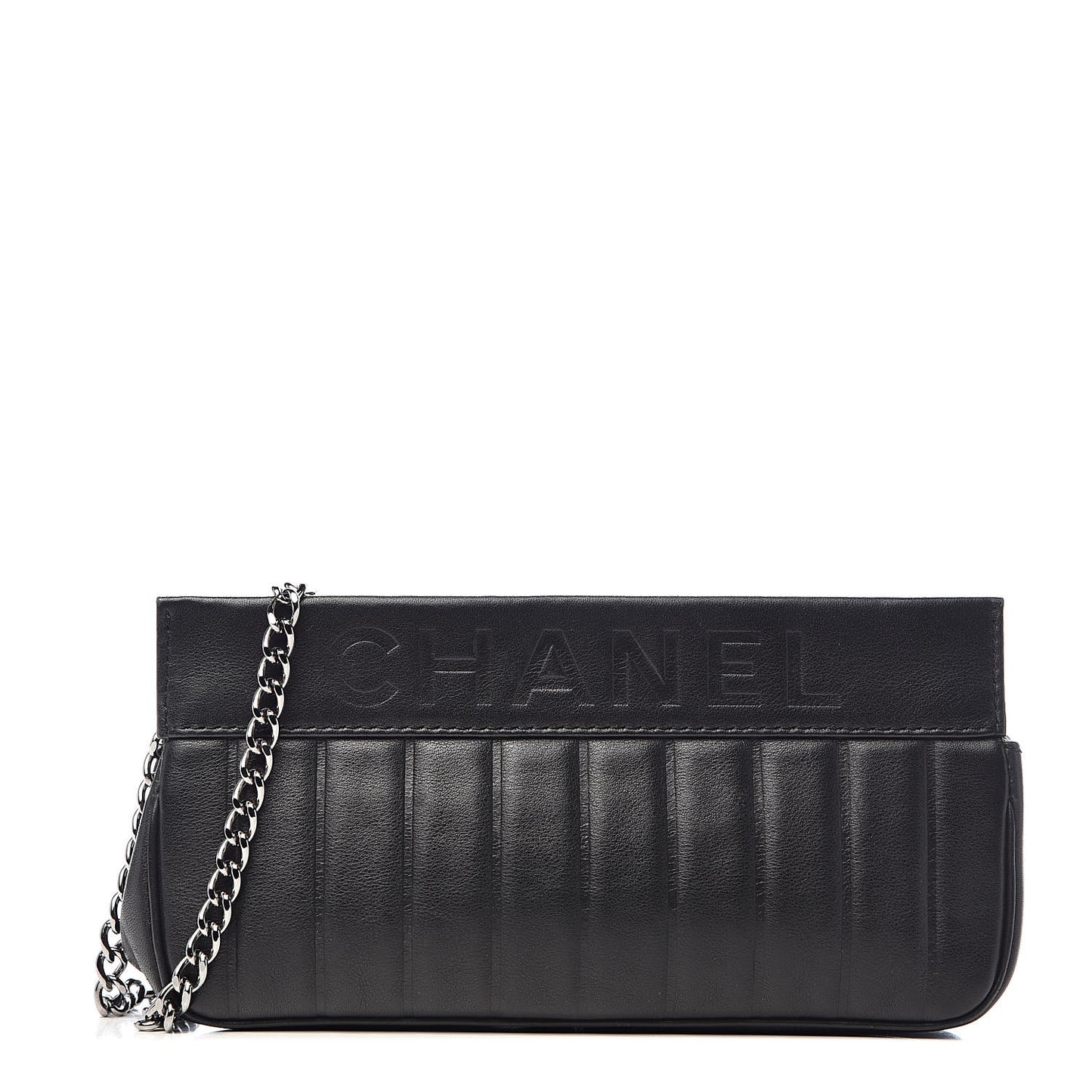 Lambskin Vertical Quilted Logo Shoulder Bag Black