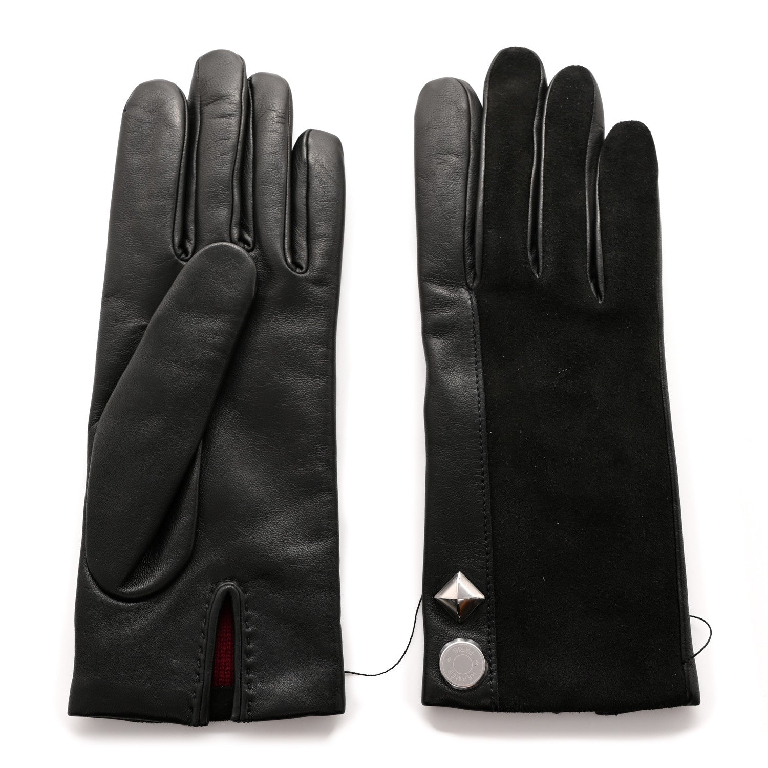 Hermes Lambskin Suede Harmonie Gloves 7 Black 1 of 5