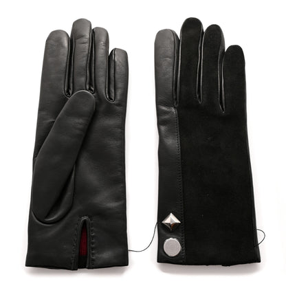 Hermes Lambskin Suede Harmonie Gloves 7 Black 1 of 5