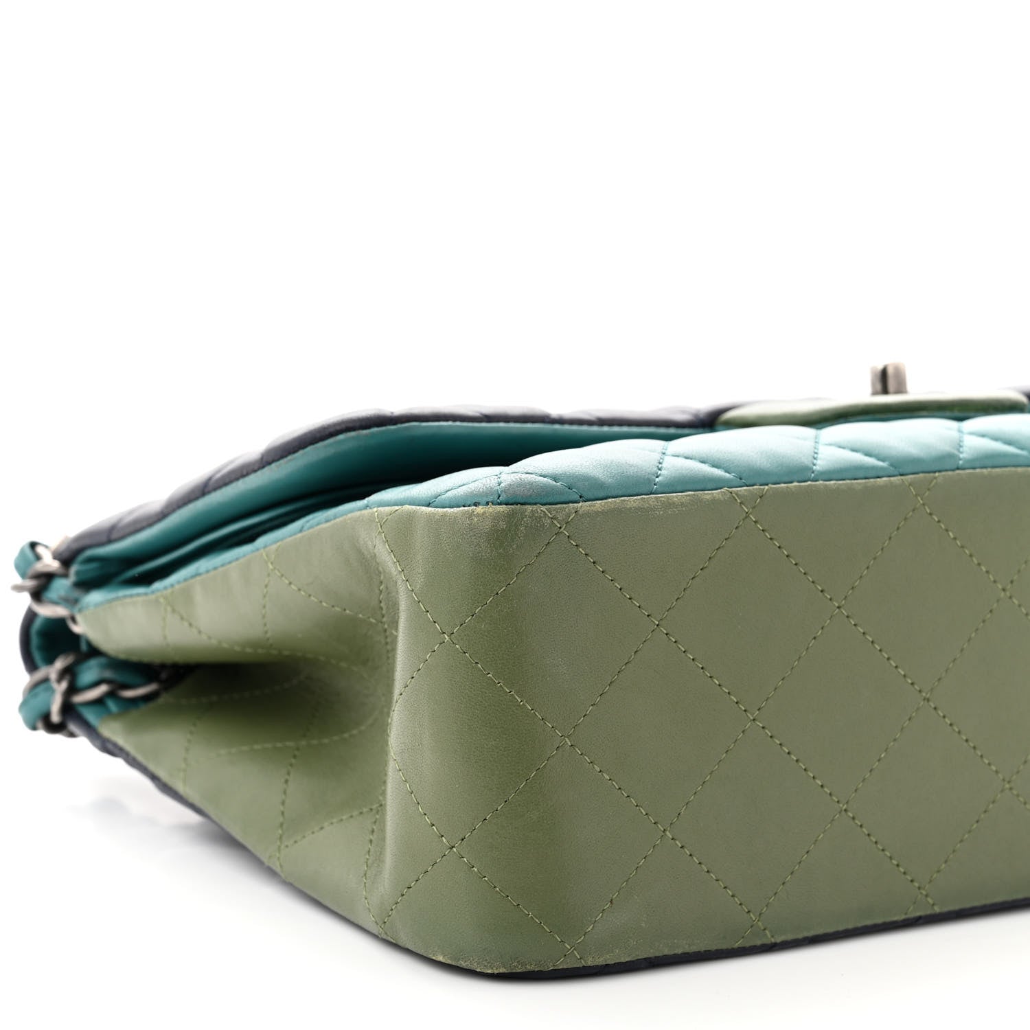 Chanel Lambskin Quilted Tri-Color Jumbo Double Flap Navy Blue Green 9 of 14