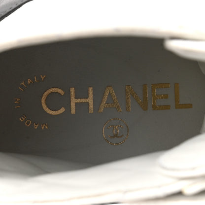 Chanel Shiny Goatskin Calfskin Quilted Lace Up Combat Boots 37.5 White Black 8 of 9