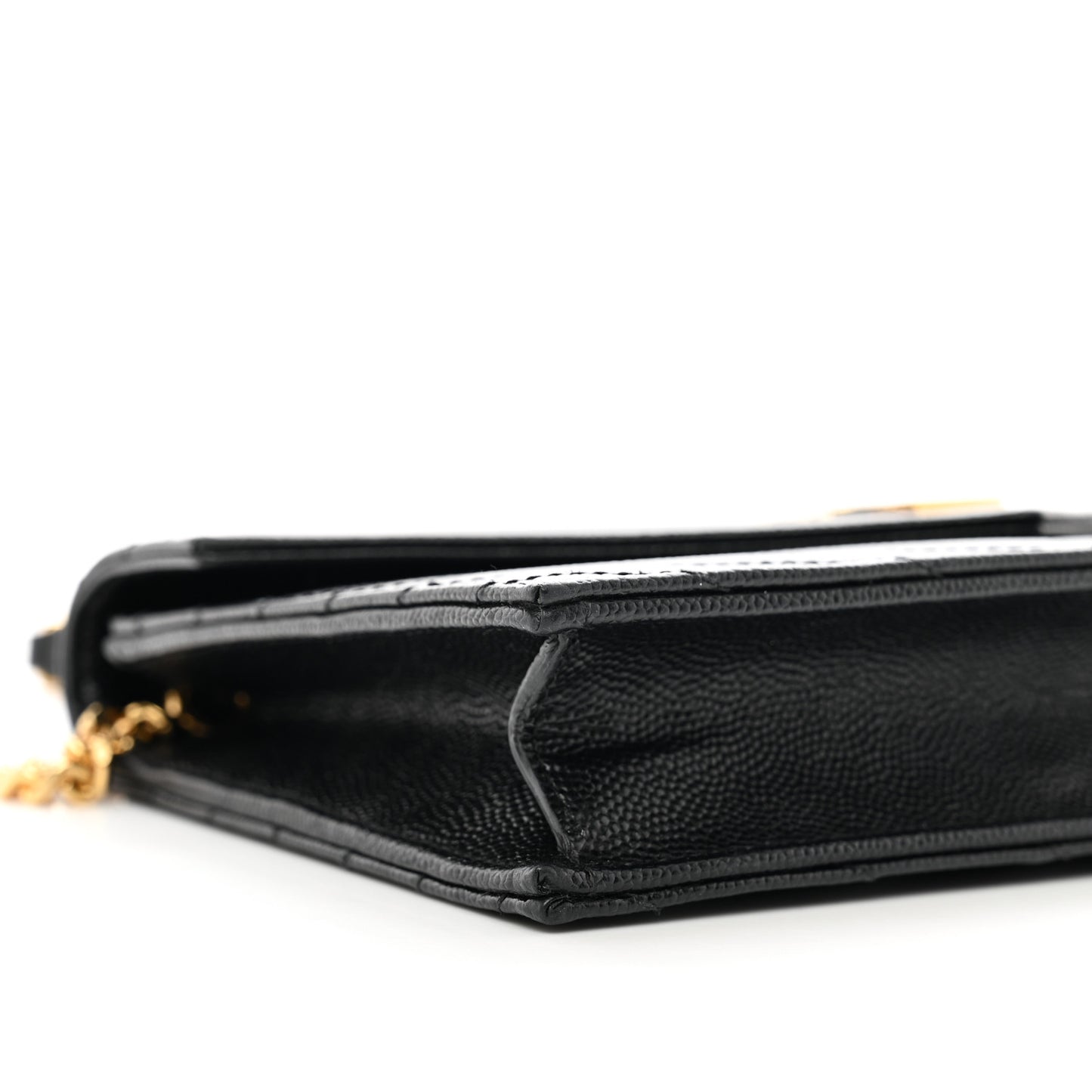 Grain De Poudre Matelasse Chevron Monogram Envelope Chain Wallet Black