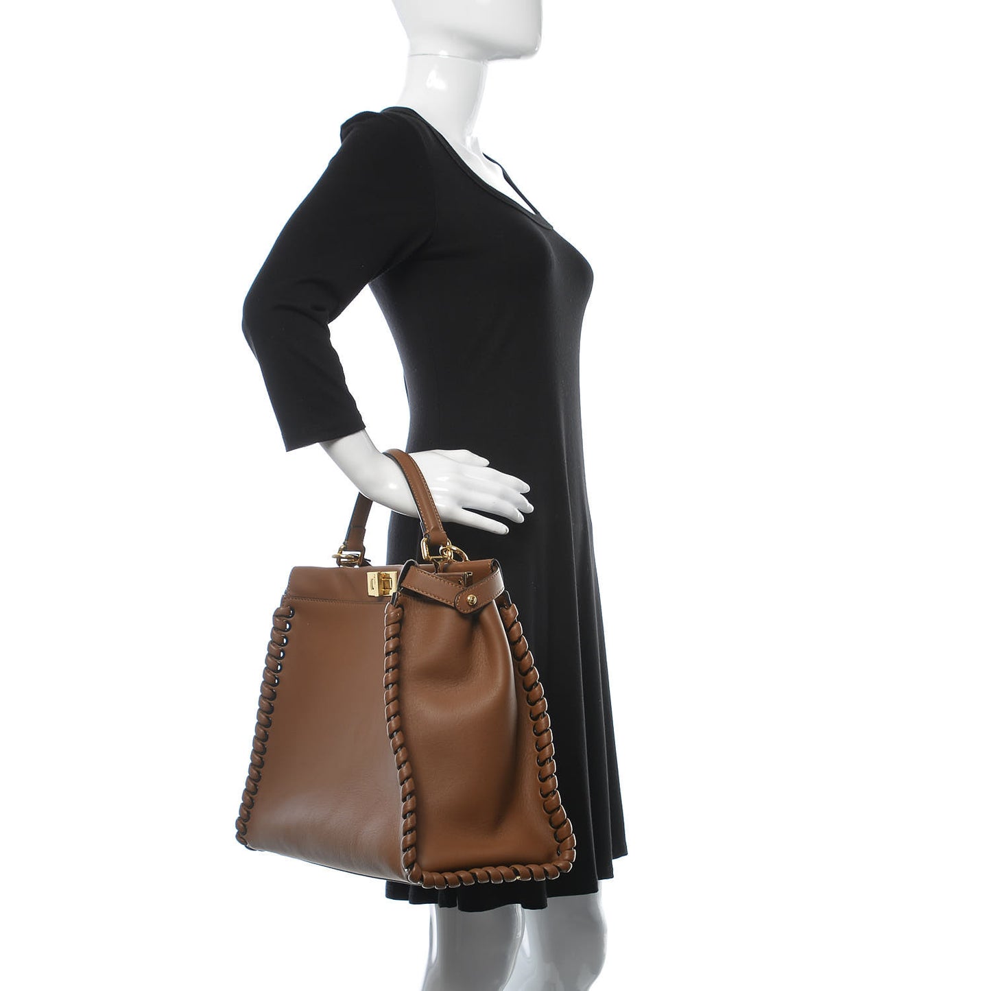 Calfskin Lace Up Large Peekaboo Iconic Satchel Cognac