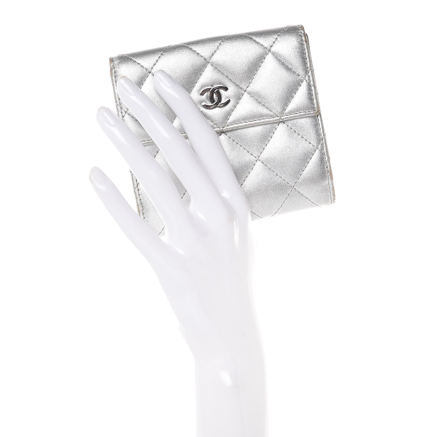 Chanel Metallic Lambskin Quilted Compact French Flap Wallet Silver 2 of 15