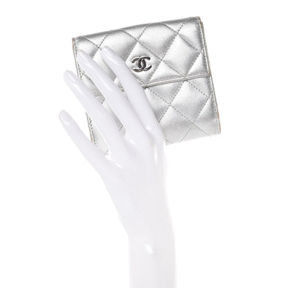 Chanel Metallic Lambskin Quilted Compact French Flap Wallet Silver 2 of 15
