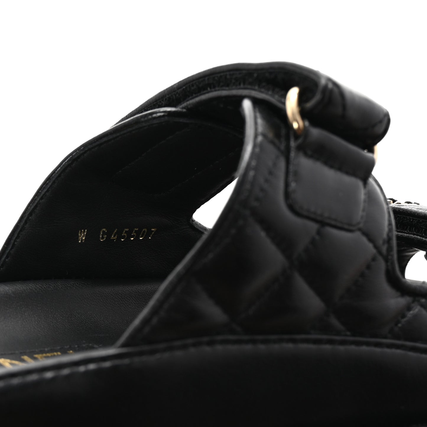 Lambskin Quilted Velcro Dad Chain CC Slide Sandals 36.5 Black