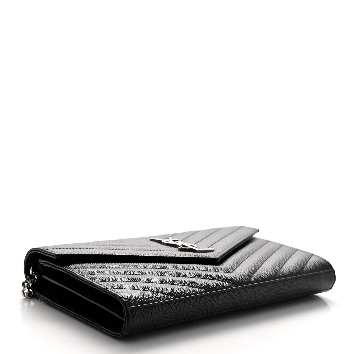 Saint Laurent Grain De Poudre Matelasse Chevron Monogram Chain Wallet Black 4 of 9