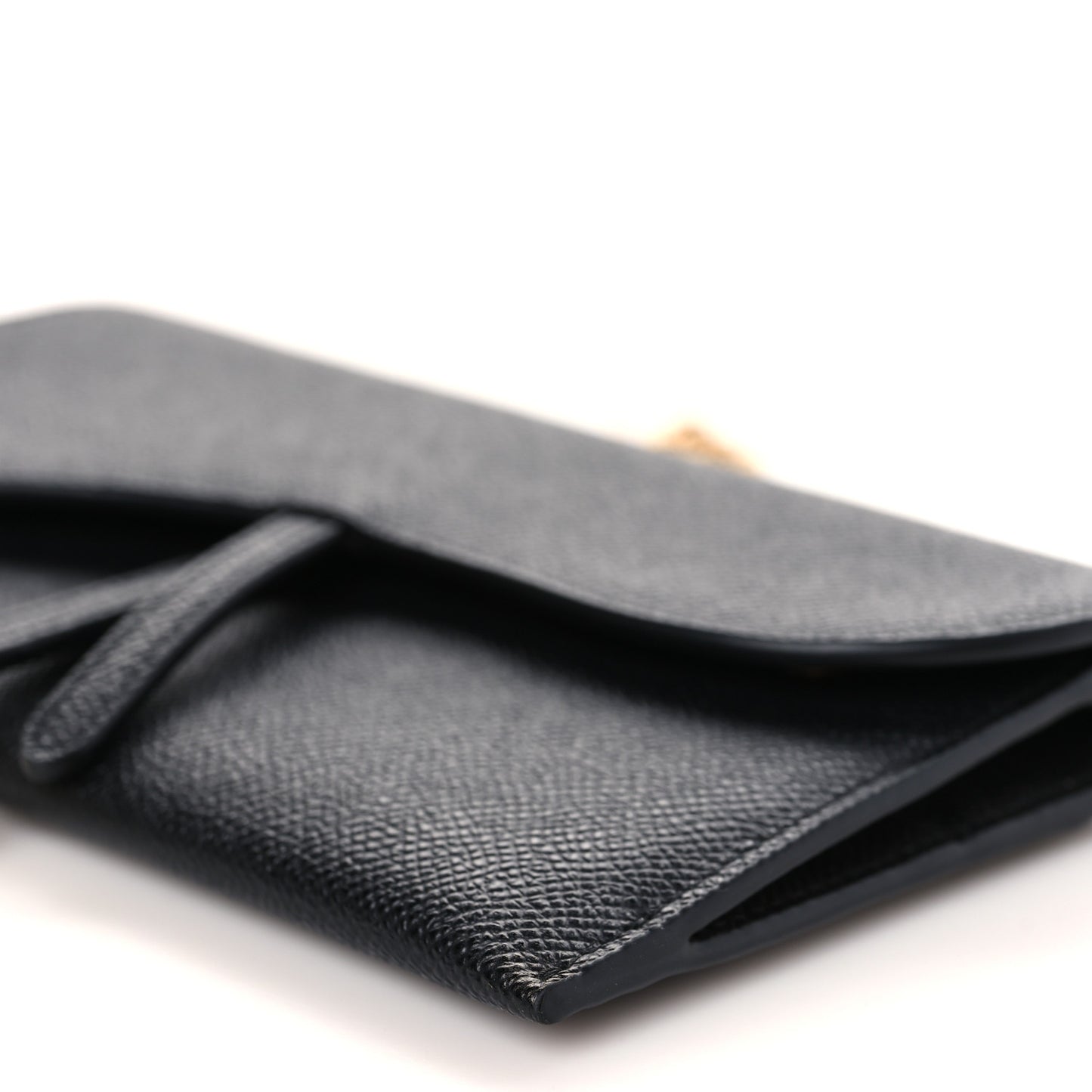 Grained Calfskin Saddle Chain Wallet Pouch Black