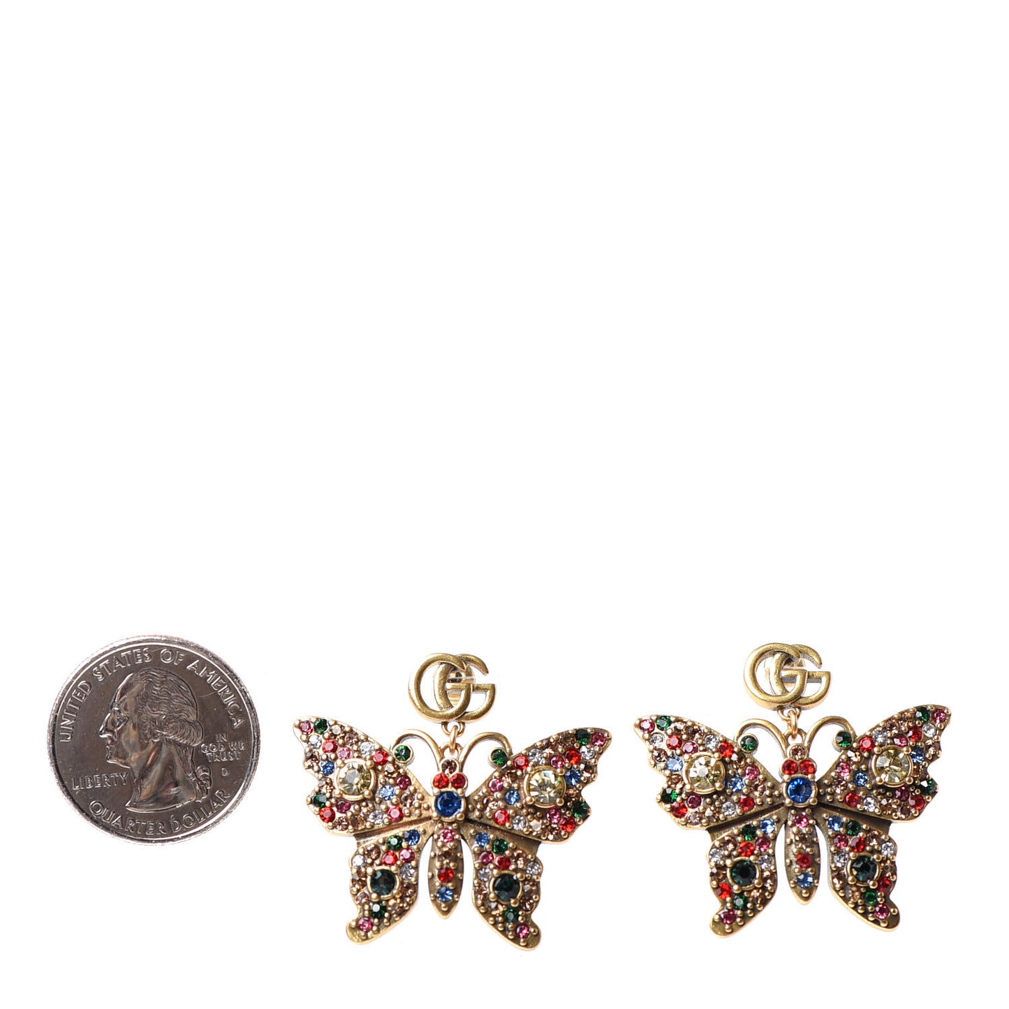 Metal Crystal Butterfly Earrings Aged Gold Multicolor