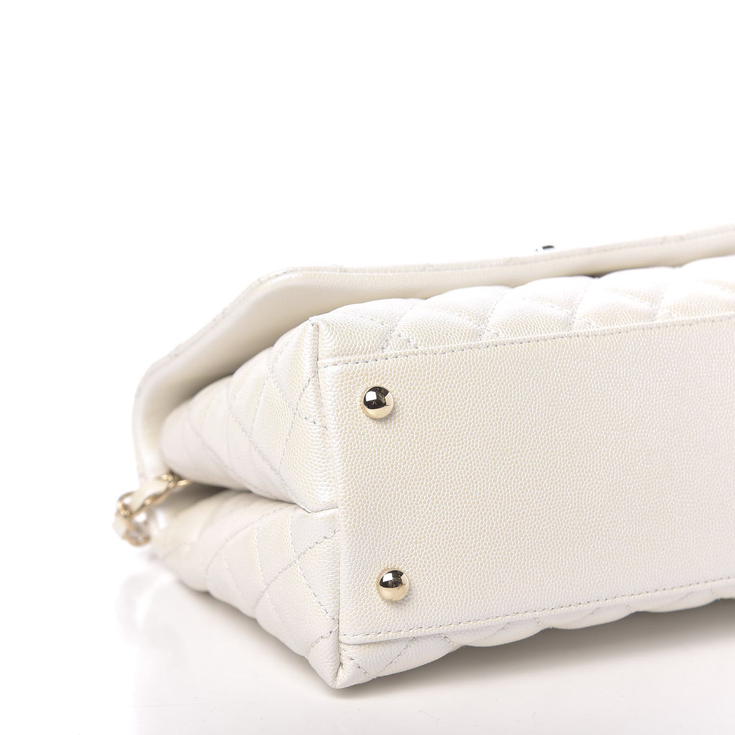 Iridescent Caviar Quilted Small Coco Handle Flap White