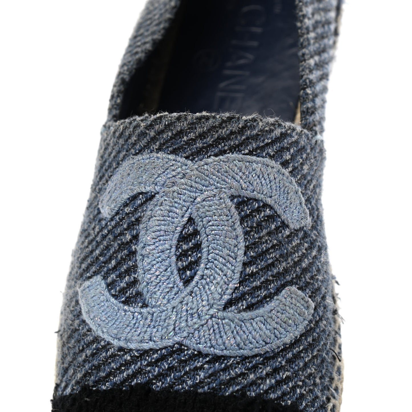 Cotton Tweed CC Espadrilles 38 Blue Ecru Black