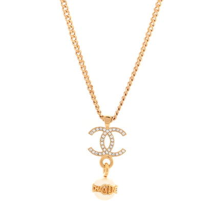 Chanel Crystal CC Pearl Drop Necklace Gold 1 of 4