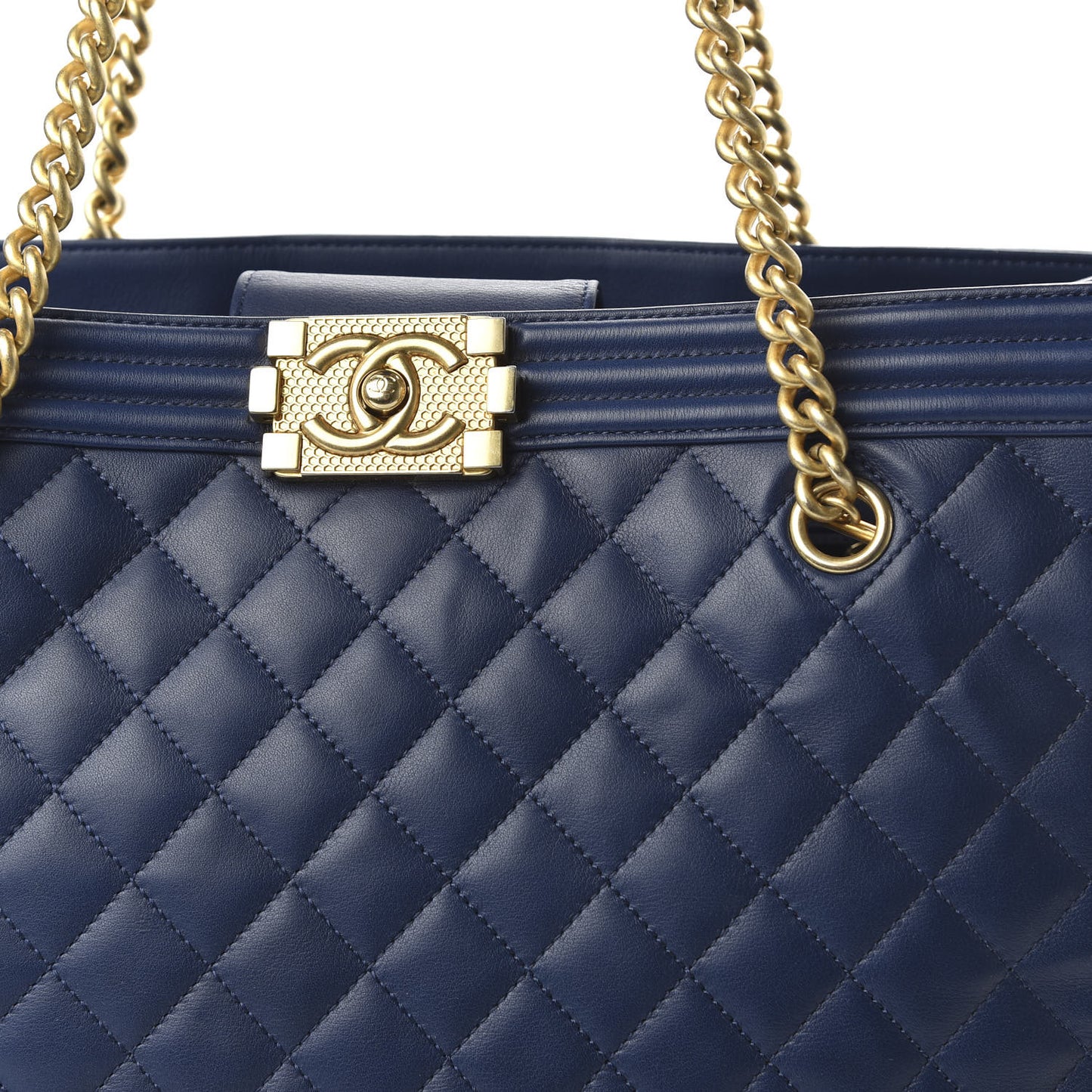 Calfskin Quilted Large Boy Tote Navy