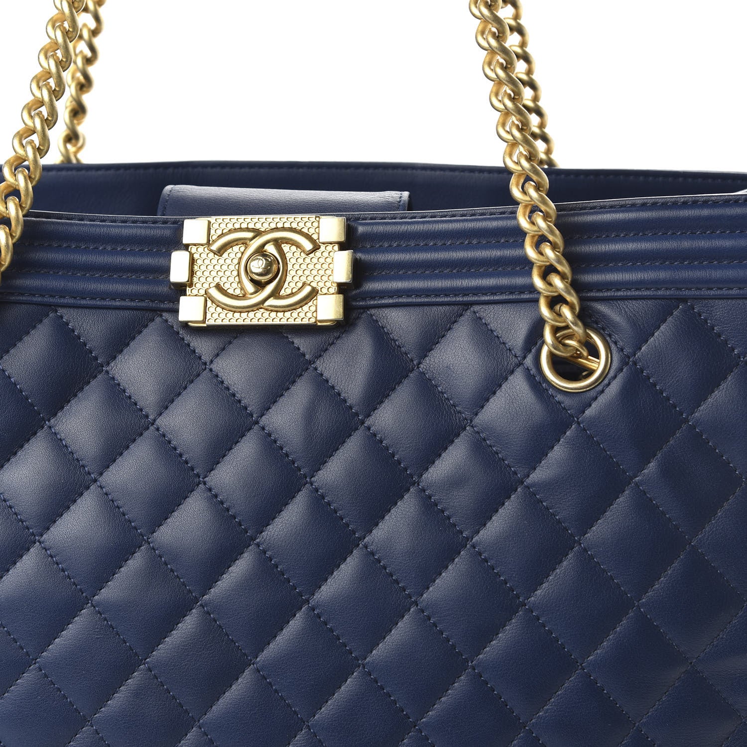 Chanel Calfskin Quilted Large Boy Tote Navy 10 of 10