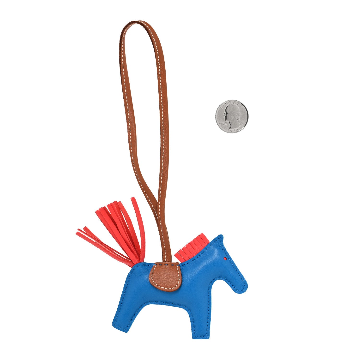 Hermes Milo Lambskin Grigri Rodeo Horse Bag Charm PM Blue Zanzibar Rose Texas Gold 2 of 4