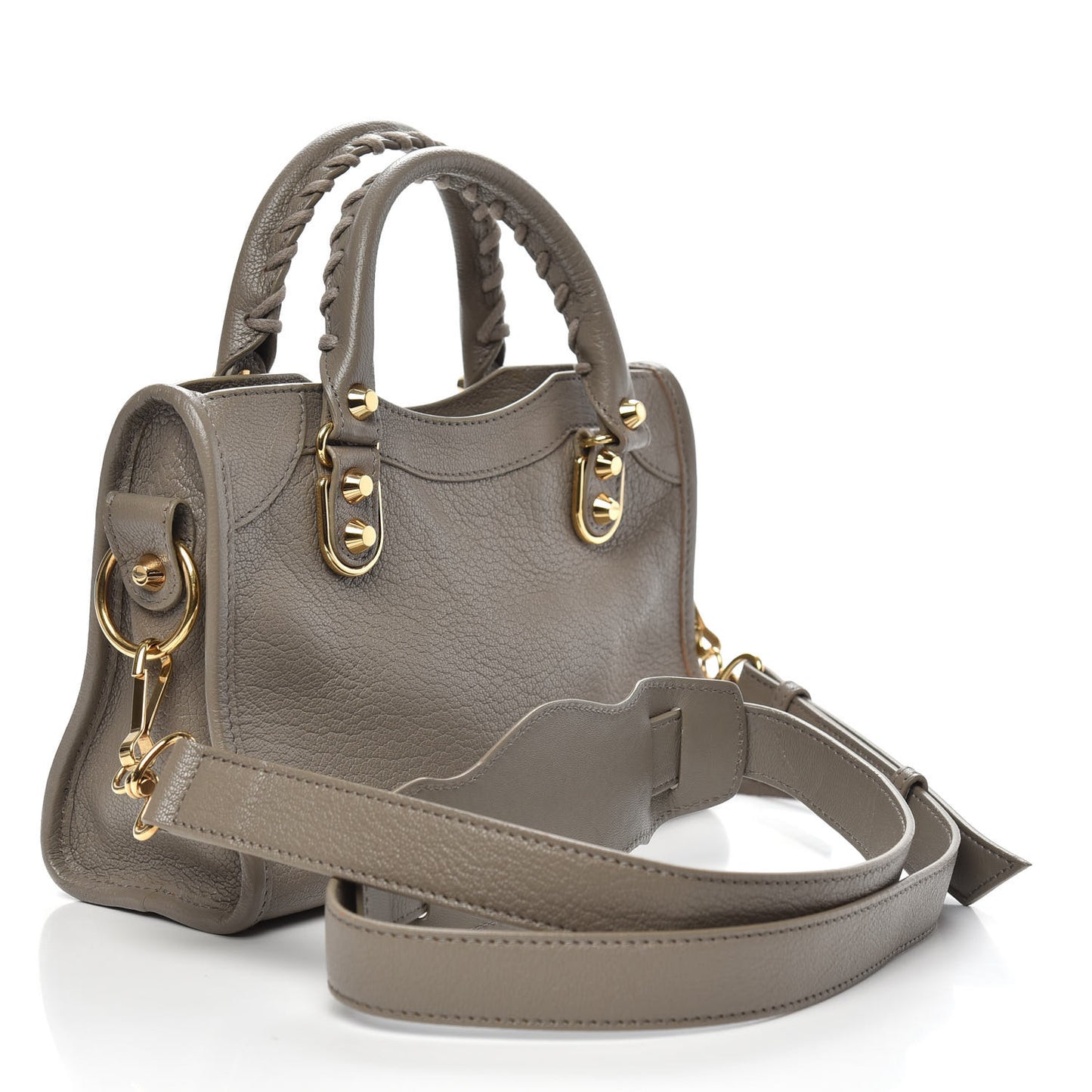 Chevre Gold Metallic Edge Hardware Mini City Gris Taupe