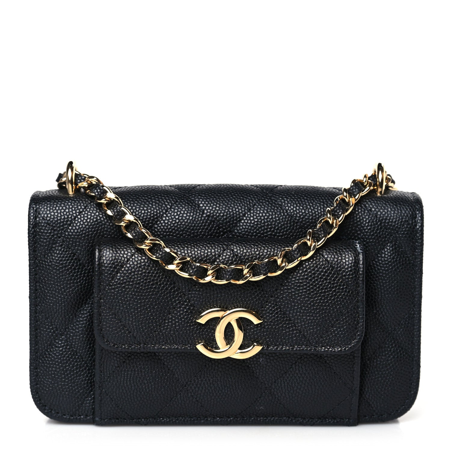Chanel Caviar Quilted Pocket Twins Clutch With Chain Black 1 of 10