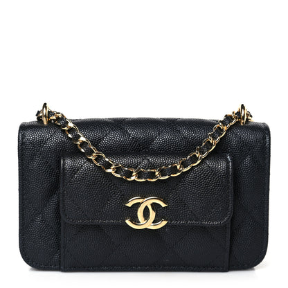 Chanel Caviar Quilted Pocket Twins Clutch With Chain Black 1 of 10