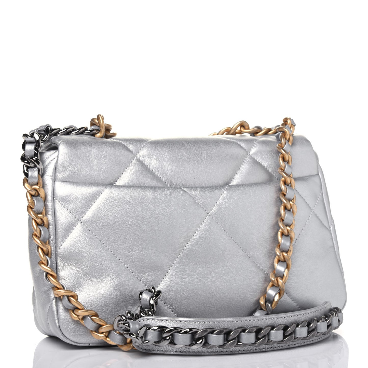Metallic Goatskin Quilted Medium Chanel 19 Flap Silver