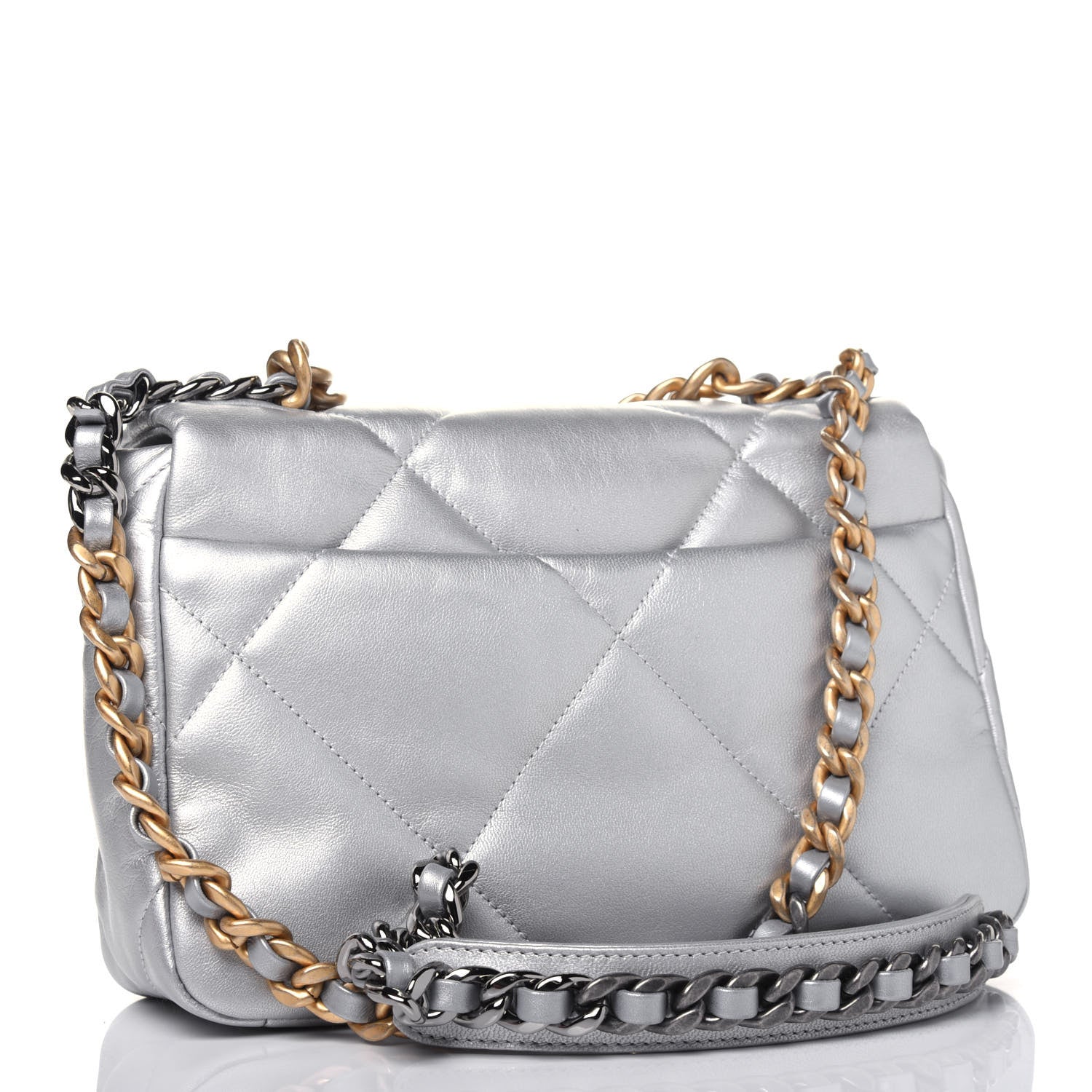 Chanel Metallic Goatskin Quilted Medium Chanel 19 Flap Silver 3 of 18