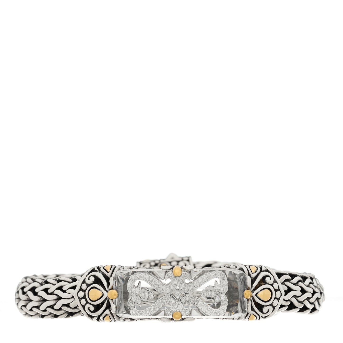 Sterling Silver 18K Yellow Gold Diamond Quartz Batu Lens Station Bracelet