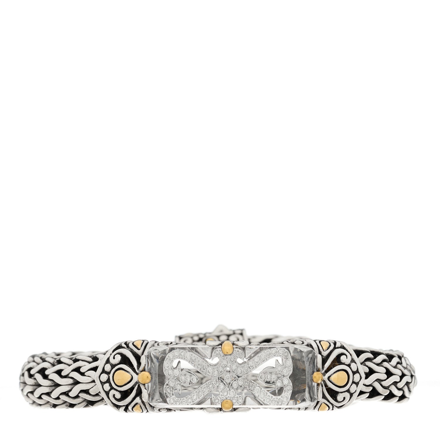 John Hardy Sterling Silver 18K Yellow Gold Diamond Quartz Batu Lens Station Bracelet 1 of 4