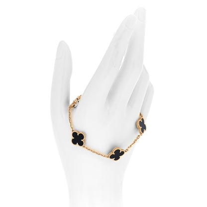 Van Cleef & Arpels 18K Yellow Gold Black Onyx 5 Motifs Vintage Alhambra Bracelet 2 of 5
