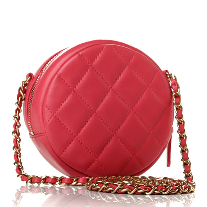 Chanel Lambskin Quilted Studded Round Clutch With Chain Dark Pink 2 of 6