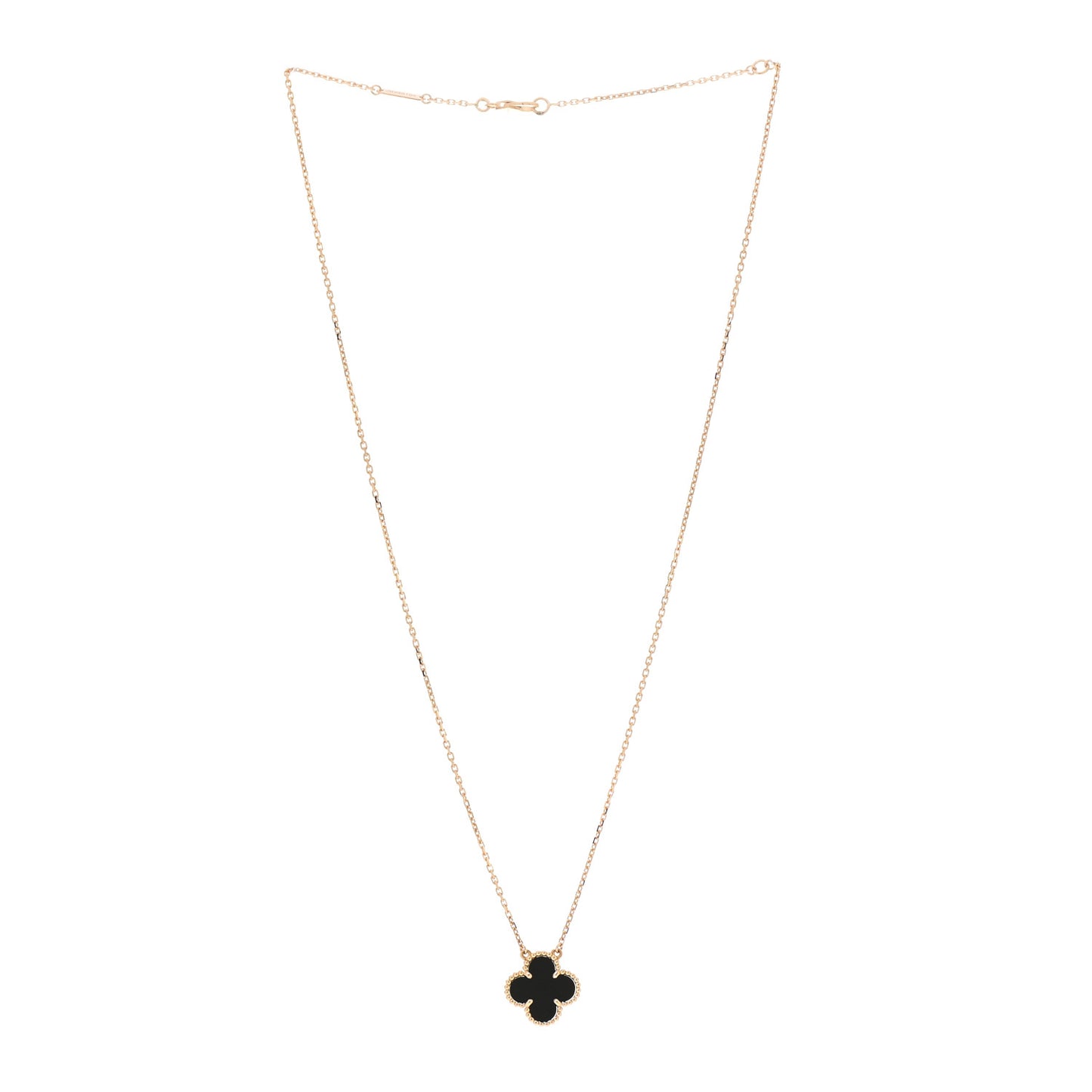 18K Yellow Gold Black Onyx Vintage Alhambra Pendant Necklace