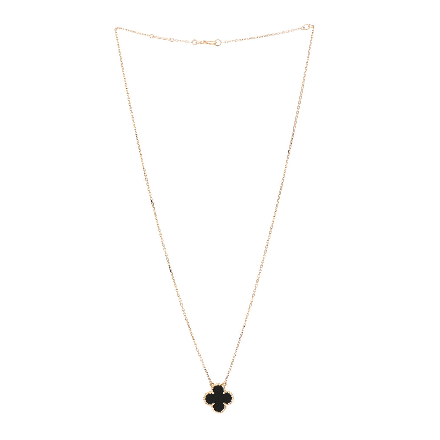 Van Cleef & Arpels 18K Yellow Gold Black Onyx Vintage Alhambra Pendant Necklace 3 of 7
