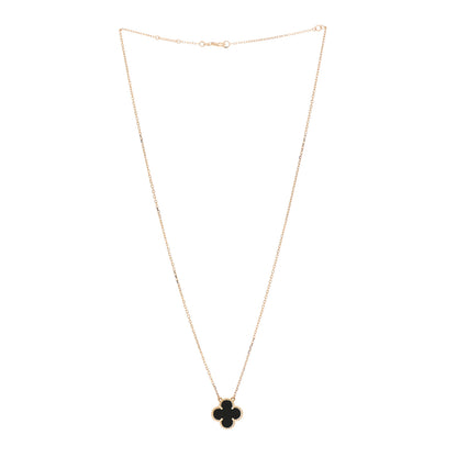 Van Cleef & Arpels 18K Yellow Gold Black Onyx Vintage Alhambra Pendant Necklace 3 of 7