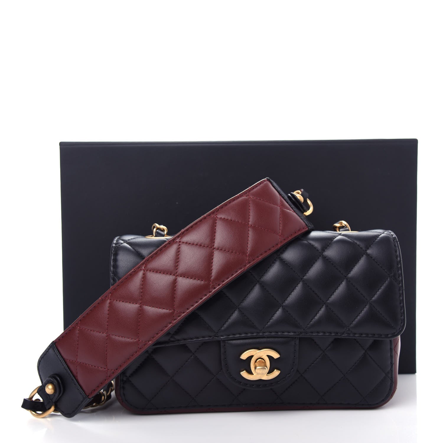 Chanel Calfskin Quilted Small Strap Into Flap Bag Black Brown 11 of 11