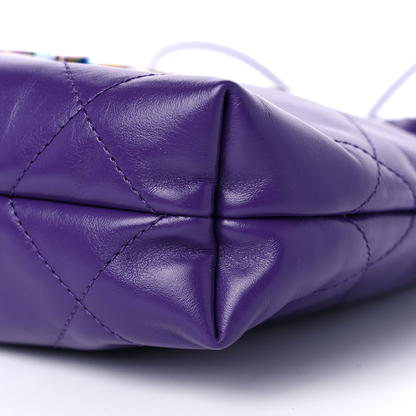 Shiny Calfskin Quilted Rainbow Mini Chanel 22 Purple