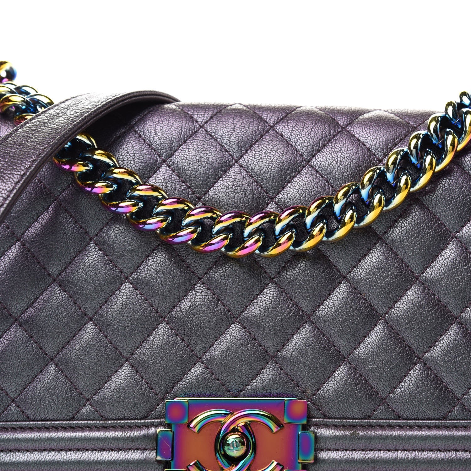 Chanel Iridescent Goatskin Quilted Medium Boy Flap Purple 9 of 12