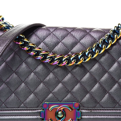 Chanel Iridescent Goatskin Quilted Medium Boy Flap Purple 9 of 12
