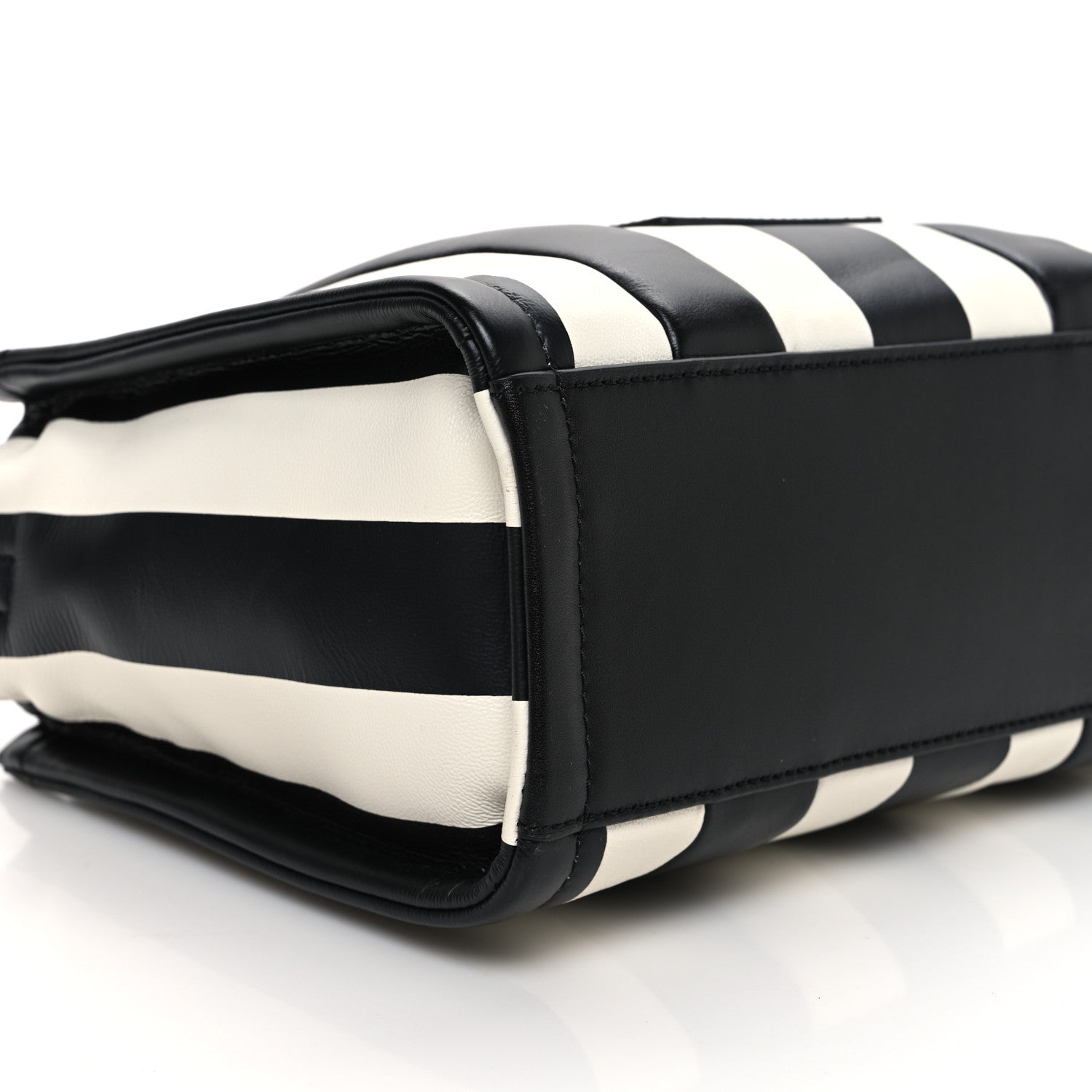 Marc Jacobs Calfskin Striped Small The Traveler Tote Bag Black White 10 of 11
