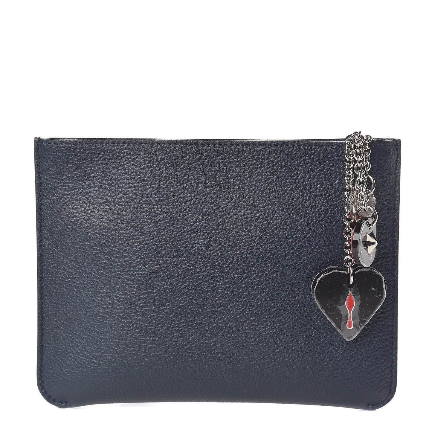 Calfskin Loubicute Charms Clutch Navy