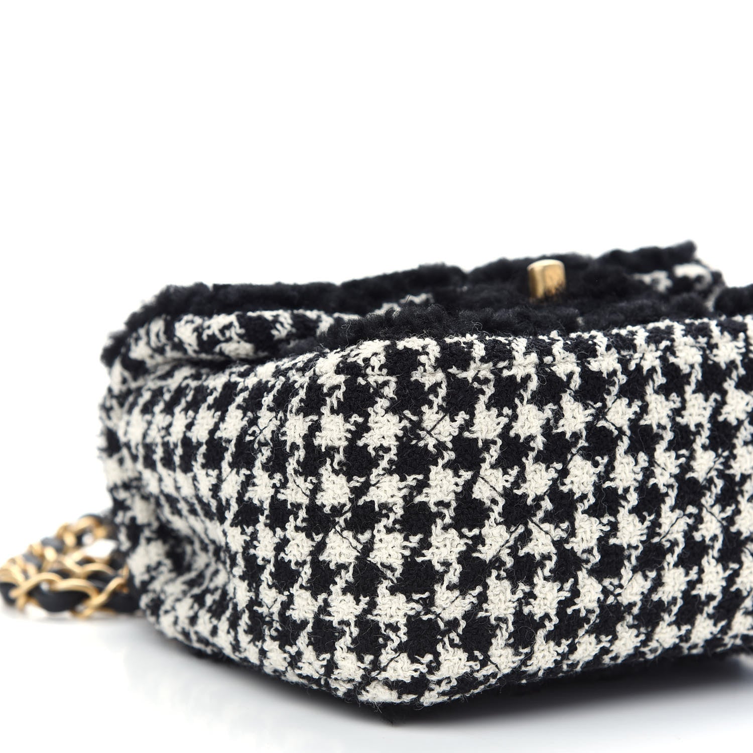 Chanel Shearling Tweed Quilted Mini Square Flap Bag Black White 8 of 9