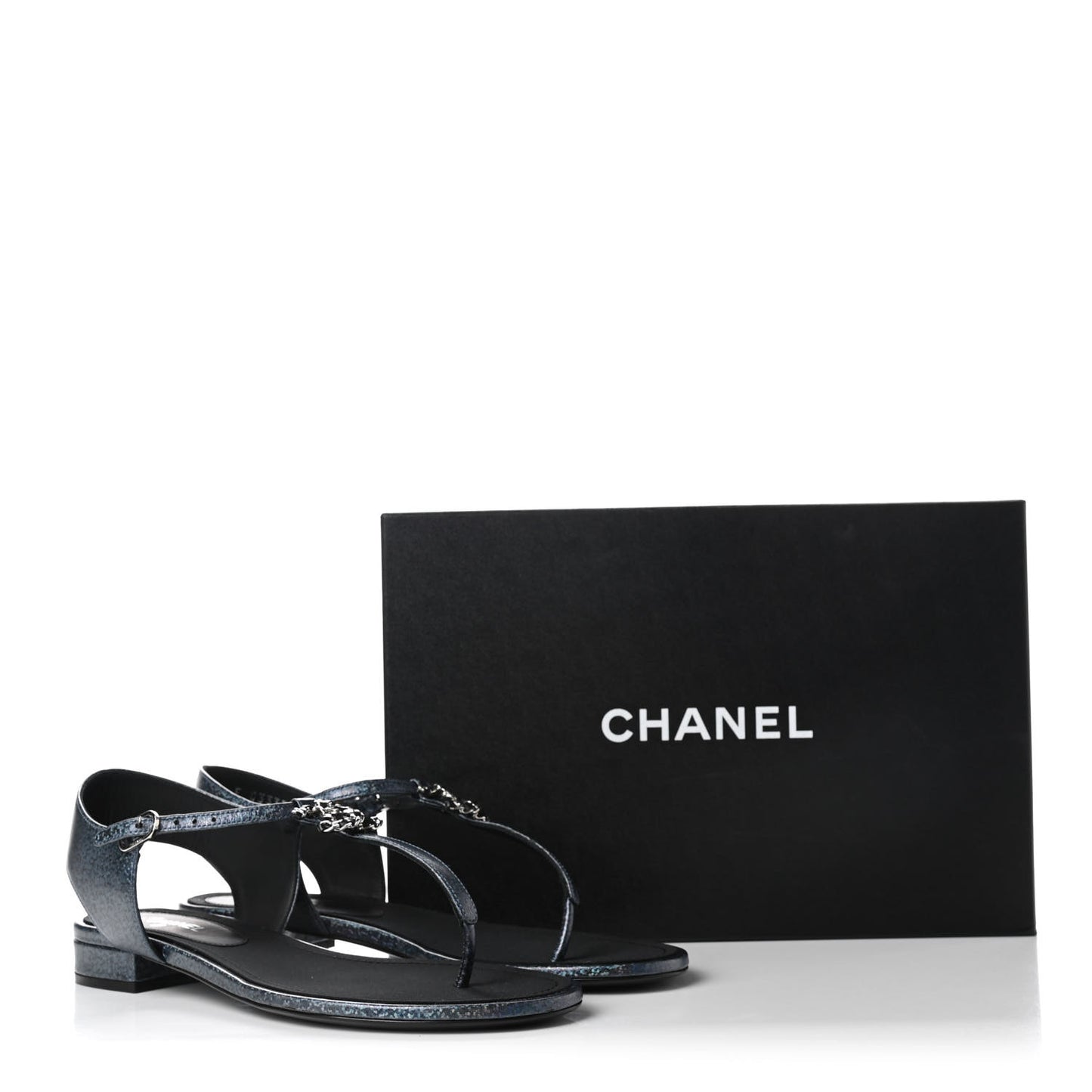 Fantasy Lambskin CC Chain Thong Sandals 40 Blue Black