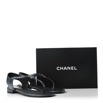 Chanel Fantasy Lambskin CC Chain Thong Sandals 40 Blue Black 9 of 9