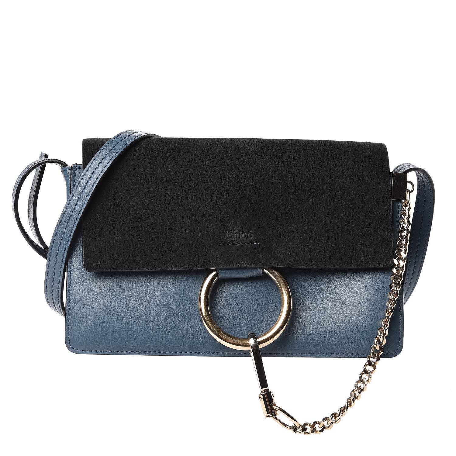 Chloe Suede Calfskin Small Faye Shoulder Bag Majolica Blue 1 of 15