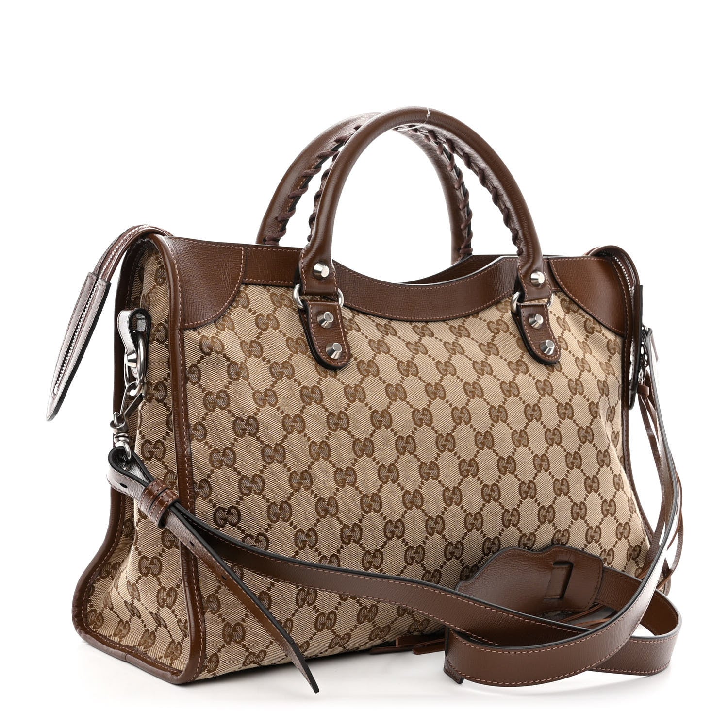Balenciaga X GUCCI GG Monogram Azalea Calfskin Neo Classic Silver Hardware Medium City Beige Ebony Brown Sugar 4 of 11