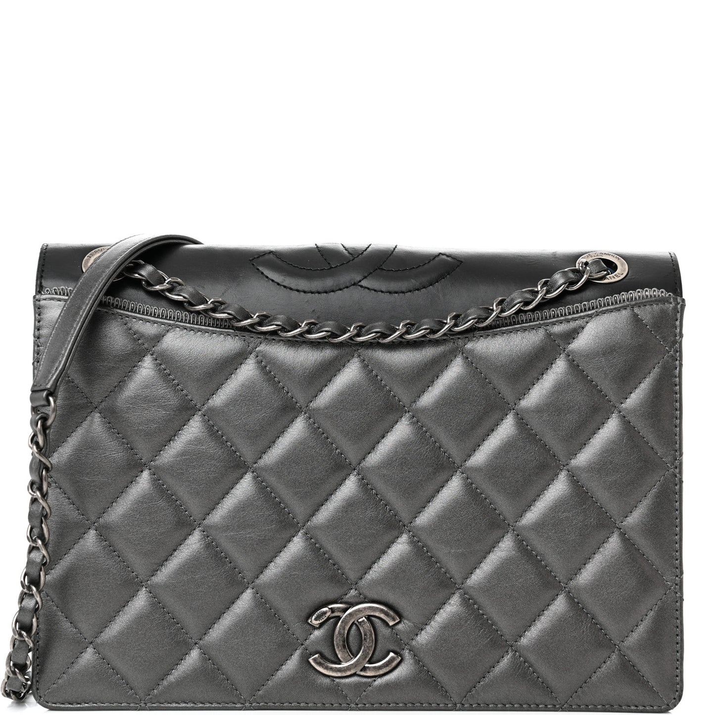 Metallic Calfskin Quilted Ballerine Flap Silver